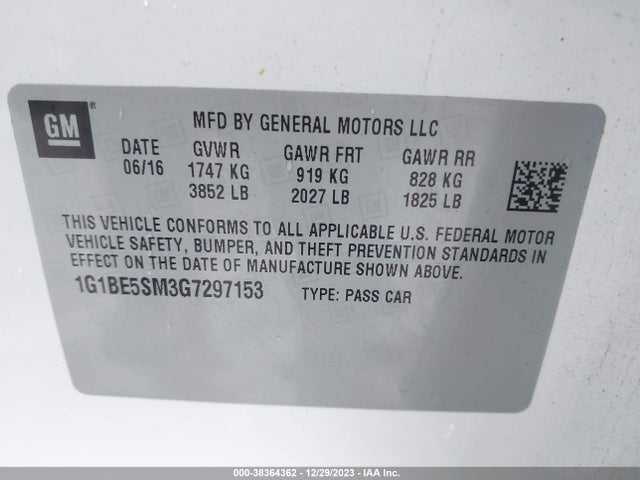 Chevrolet Cruze Lt Auto 2016 1G1BE5SM3G7297153 Image 9