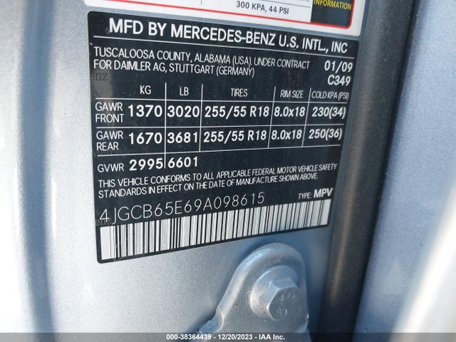 2009 MERCEDES-BENZ R 350 4MATIC VIN: 4JGCB65E69A098615