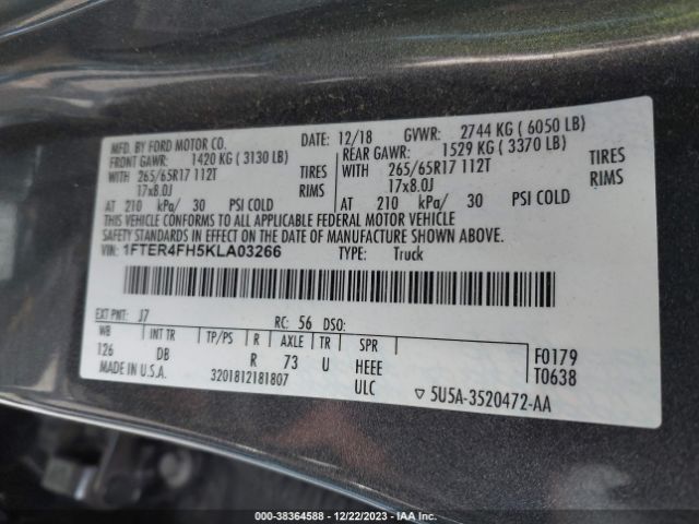 1FTER4FH5KLA03266 Ford Ranger Lariat
