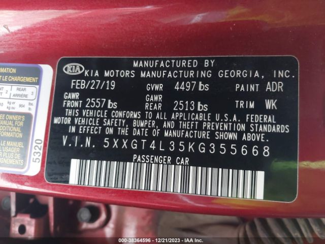 5XXGT4L35KG355668 KIA Optima S