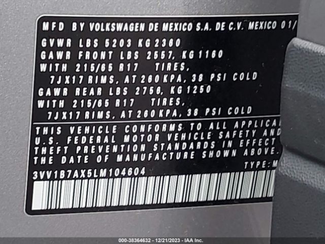 2020 VOLKSWAGEN TIGUAN 3VV1B7AX5LM104604 Photo 8