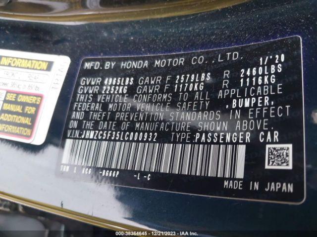 JHMZC5F35LC000932 Honda Clarity Plug-in Hybrid Touring