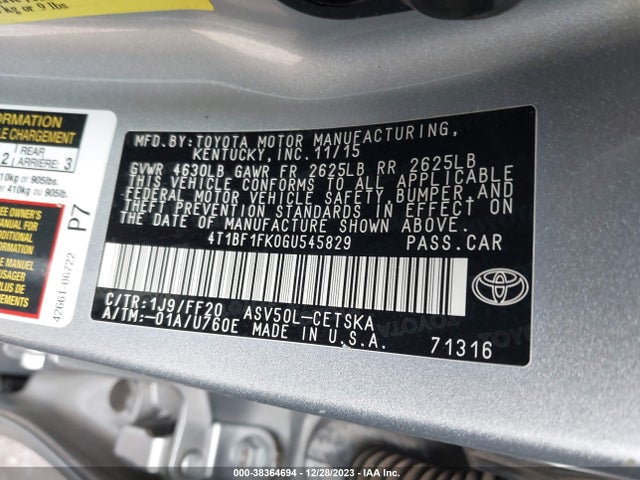 Toyota CAMRY SE 2016 4T1BF1FK0GU545829 Image 9