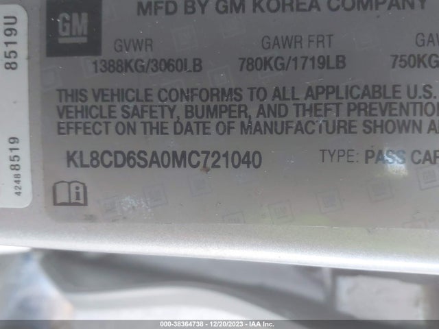 Chevrolet Spark Fwd 1lt Automatic 2021 KL8CD6SA0MC721040 Image 9