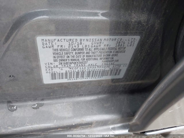 Nissan SENTRA SV 2019 3N1AB7AP4KY246337 Image 9
