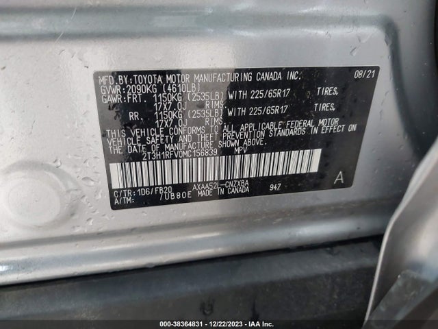 2021 TOYOTA RAV4 LE VIN: 2T3H1RFV0MC156839
