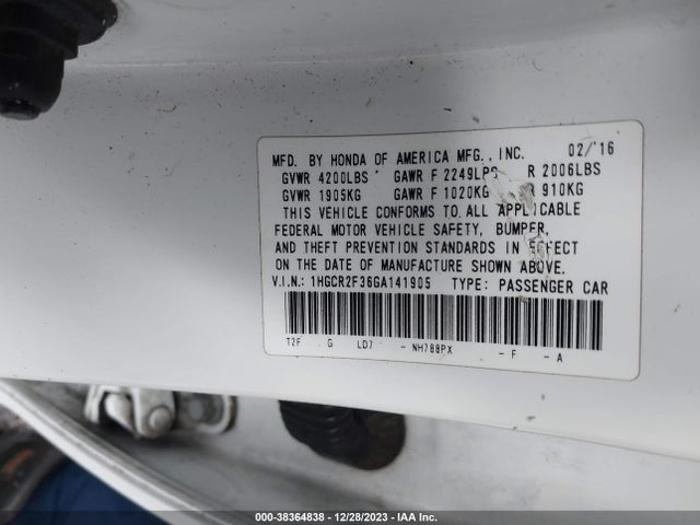 Honda ACCORD LX 2016 1HGCR2F36GA141905 Image 9
