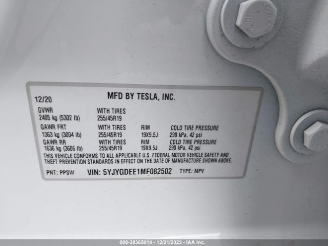 2021 TESLA MODEL Y 5YJYGDEE1MF082502 Photo 8