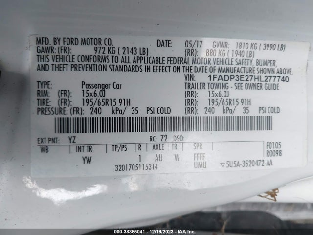 Ford FOCUS S 2017 1FADP3E27HL277740 Image 9