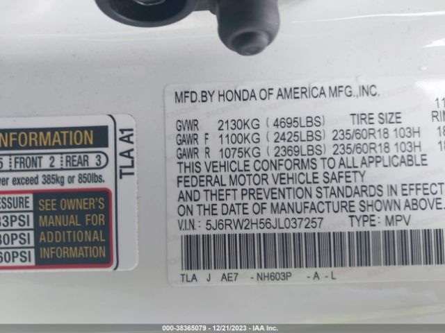 5J6RW2H56JL037257 Honda CR-V EX