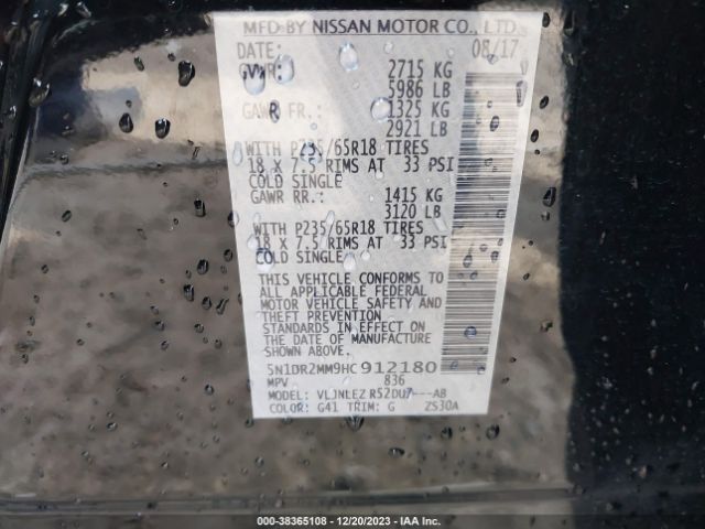 5N1DR2MM9HC912180 Nissan Pathfinder Sv