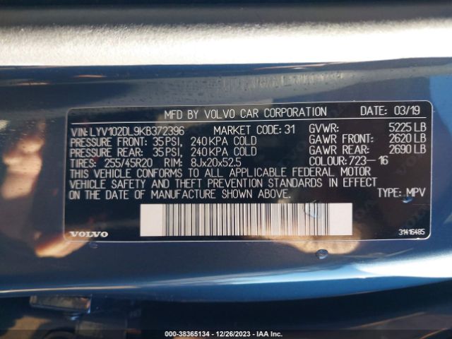LYV102DL9KB372396 Volvo Xc60 T5 Inscription