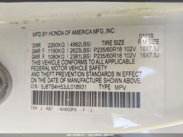 5J8TB4H53JL018931 Acura Rdx Technology Pkg/w/technology/acurawatch Plus Pkg