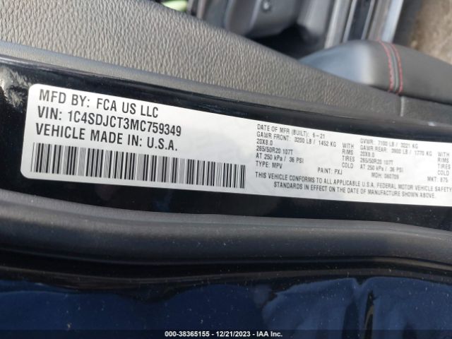 1C4SDJCT3MC759349 Dodge Durango R/t Awd