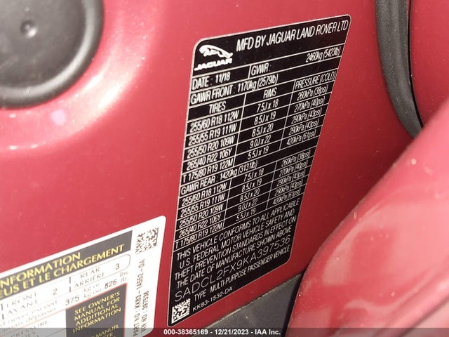 2019 JAGUAR F-PACE SADCL2FX9KA397536 Photo 8