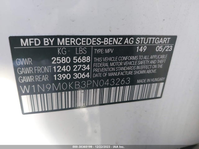 W1N9M0KB3PN043263 Mercedes-Benz Eqb 300 Suv 4matic
