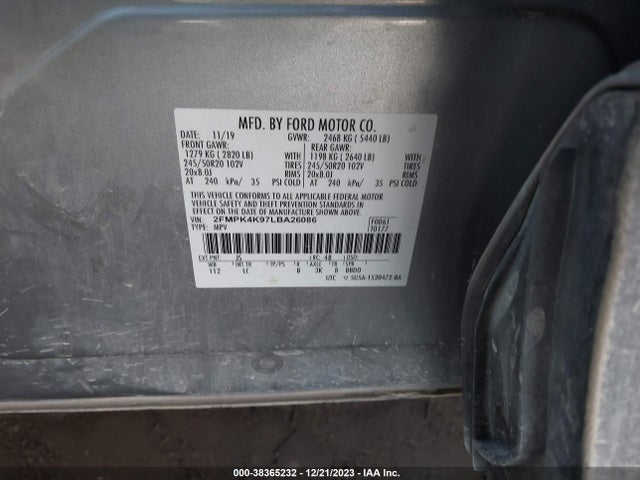 2020 FORD EDGE TITANIUM VIN: 2FMPK4K97LBA26086