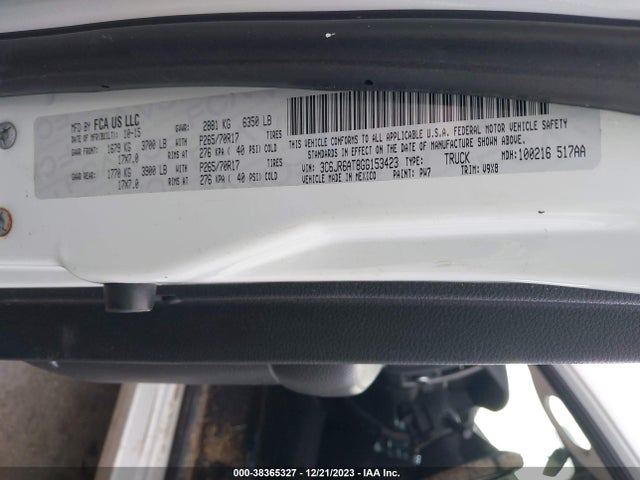 2016 RAM 1500 TRADESMAN VIN: 3C6JR6AT8GG153423