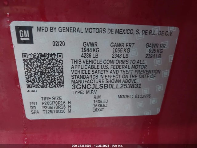 Chevrolet Trax Fwd Lt 2020 3GNCJLSB0LL253831 Image 9