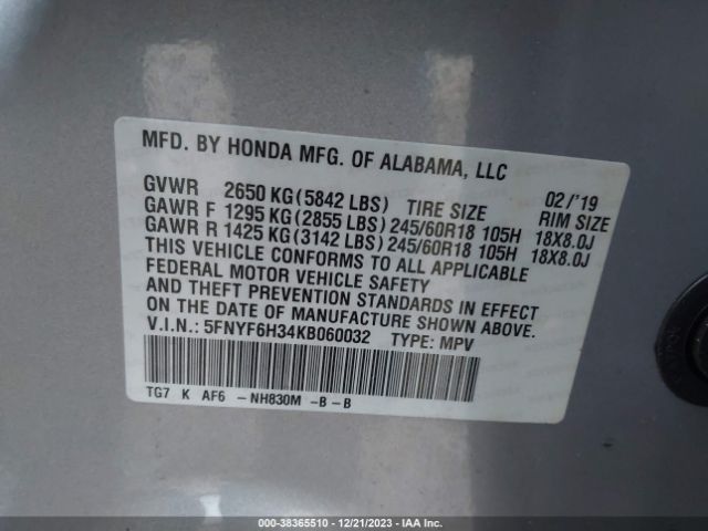 5FNYF6H34KB060032 Honda Pilot Ex
