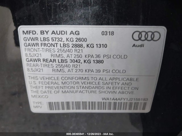 WA1A4AFY1J2155183 Audi Sq5 3.0t Premium Plus
