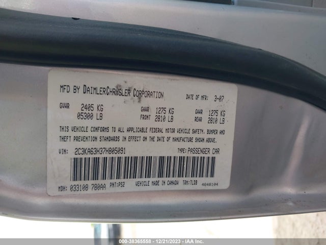 2007 CHRYSLER 300C VIN: 2C3KA63H37H805091