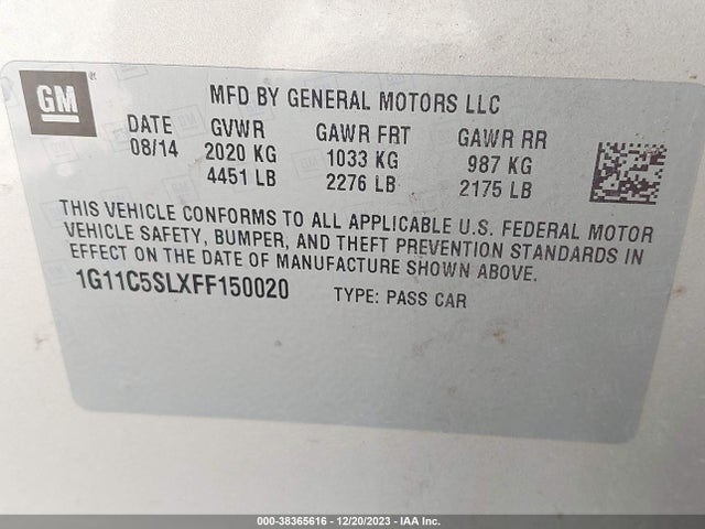 Chevrolet MALIBU 1LT 2015 1G11C5SLXFF150020 Image 9
