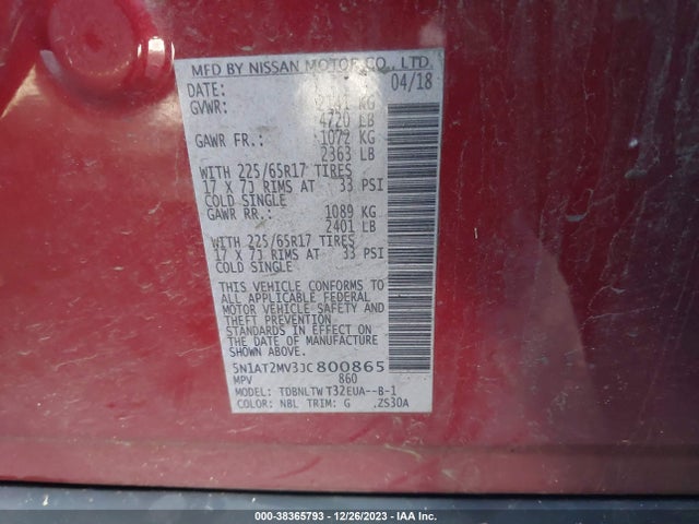 Nissan ROGUE SV 2018 5N1AT2MV3JC800865 Image 9