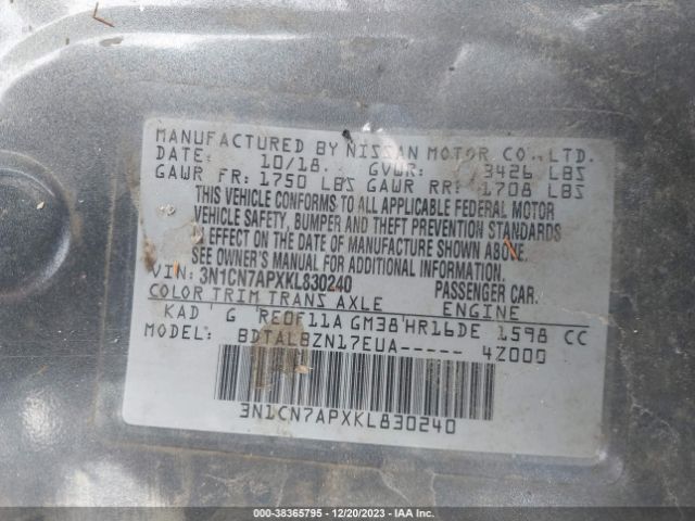 3N1CN7APXKL830240 Nissan Versa 1.6 Sv