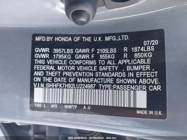 SHHFK7H92LU224987 Honda Civic Sport Touring