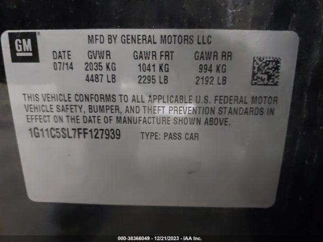 Chevrolet MALIBU 1LT 2015 1G11C5SL7FF127939 Image 9