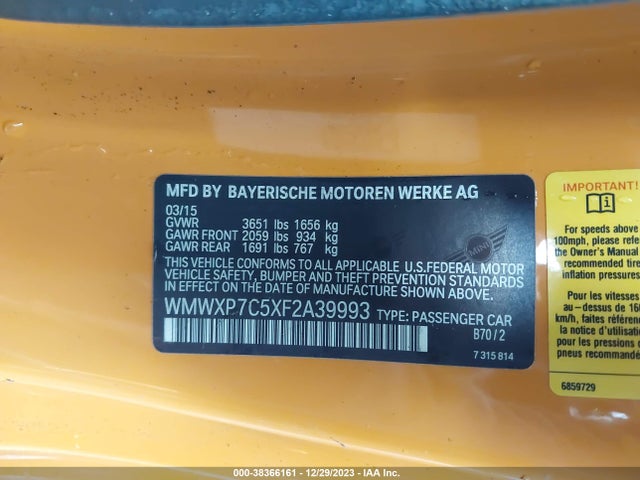 2015 MINI HARDTOP WMWXP7C5XF2A39993 Photo 8