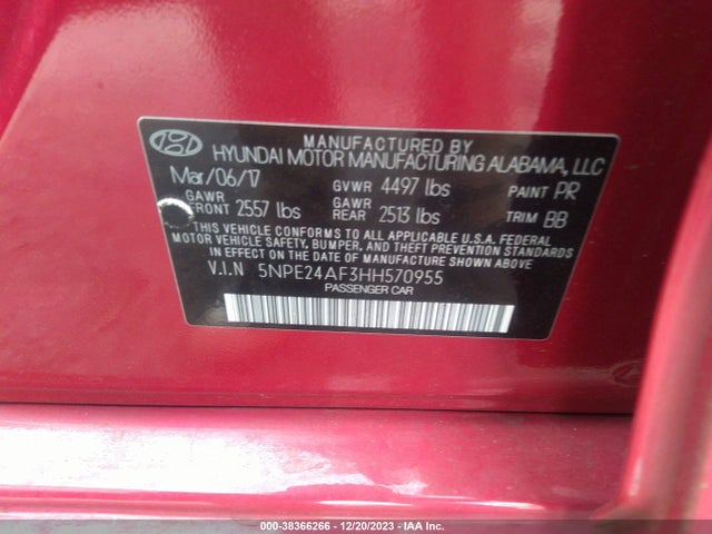 Hyundai SONATA SE 2017 5NPE24AF3HH570955 Image 9