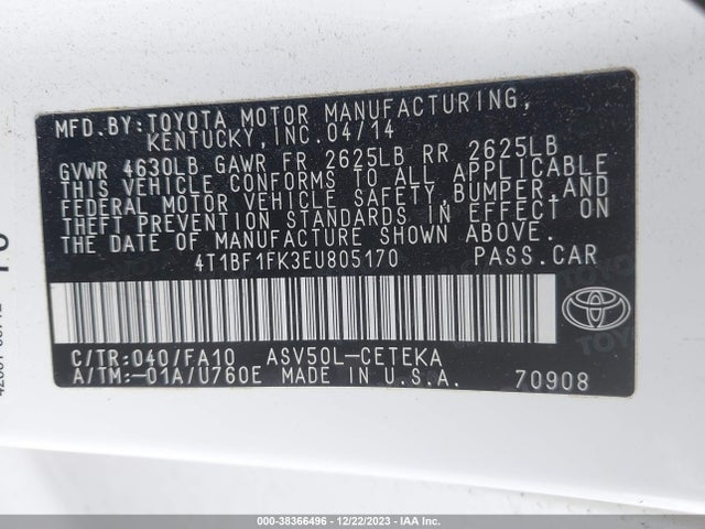 Toyota CAMRY XLE 2014 4T1BF1FK3EU805170 Image 9