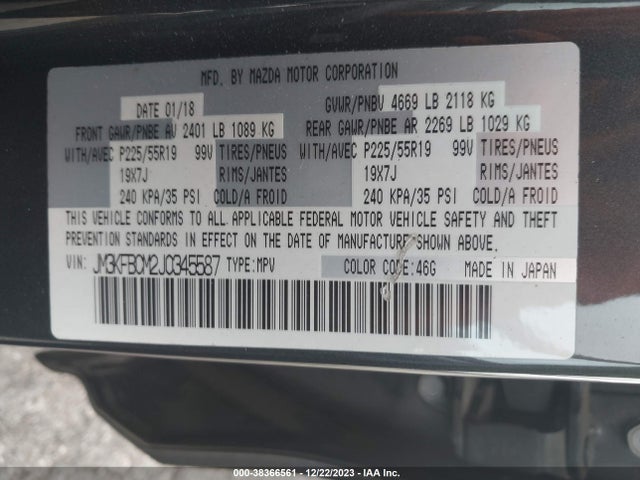 2018 MAZDA CX-5 TOURING VIN: JM3KFBCM2J0345587