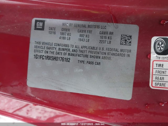 Chevrolet Camaro 2lt 2017 1G1FC1RX5H0176182 Image 9