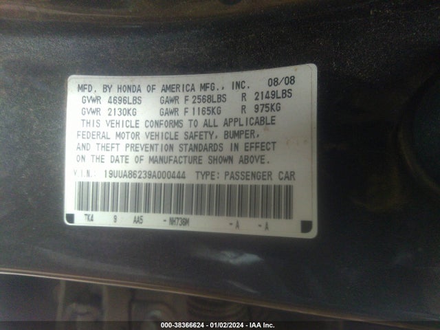 2009 ACURA TL 3.5 VIN: 19UUA86239A000444