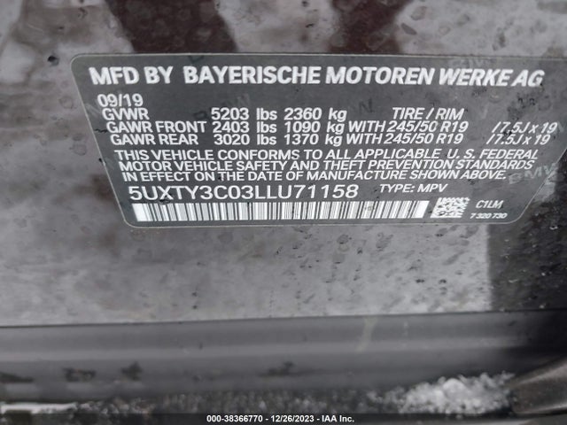5UXTY3C03LLU71158 BMW X3 Sdrive30i