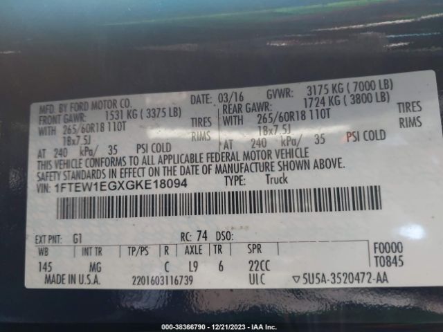 1FTEW1EGXGKE18094 Ford F-150 Xlt