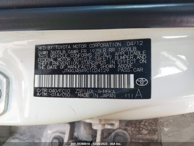 2012 SCION XD VIN: JTKKU4B49C1024129