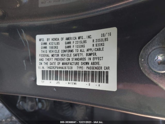 Honda Accord Ex-l 2017 1HGCR2F84HA067509 Image 9