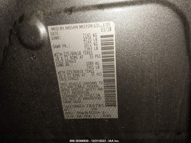 Nissan Rogue Sl 2018 5N1AT2MV0JC784785 Image 9