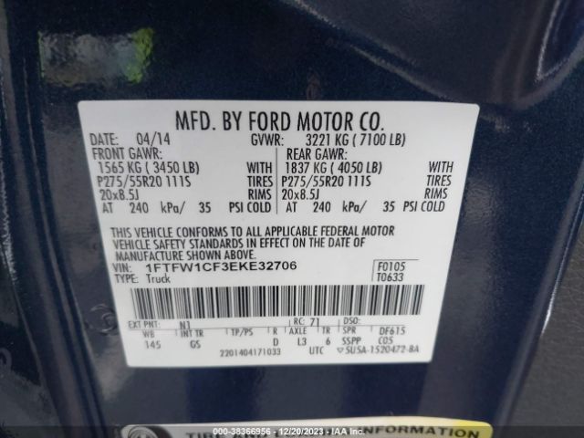 1FTFW1CF3EKE32706 Ford F-150 Xlt