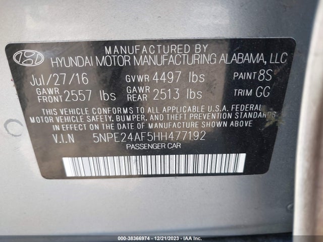 Hyundai Sonata 2017 5NPE24AF5HH477192 Image 9