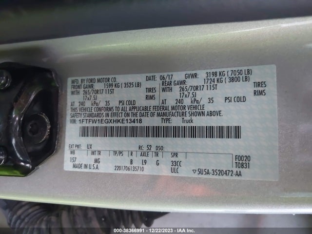 Ford F-150 Xlt 2017 1FTFW1EGXHKE13418 Image 9