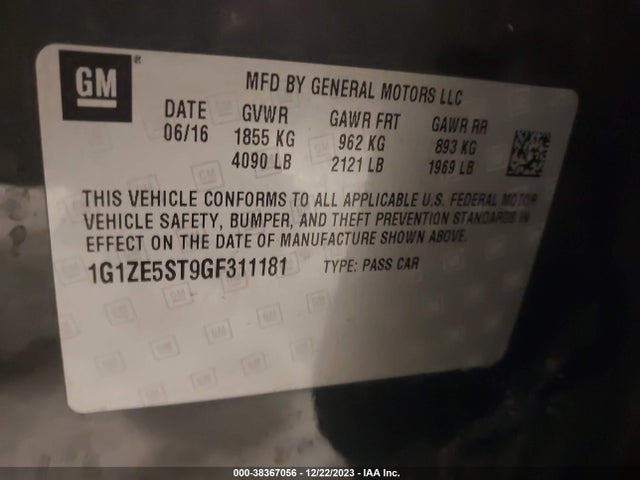 Chevrolet MALIBU 1LT 2016 1G1ZE5ST9GF311181 Image 9
