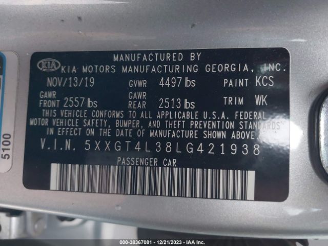 5XXGT4L38LG421938 KIA Optima Lx