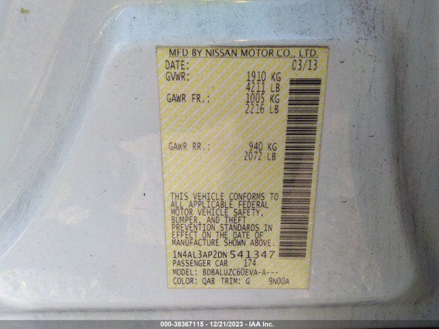 2013 NISSAN ALTIMA 2.5 SV VIN: 1N4AL3AP2DN541347