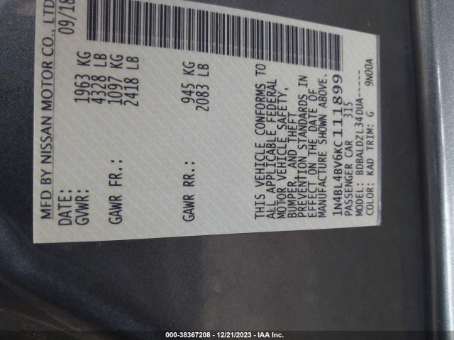 Nissan Altima 2.5 S 2019 1N4BL4BV6KC111899 Image 9