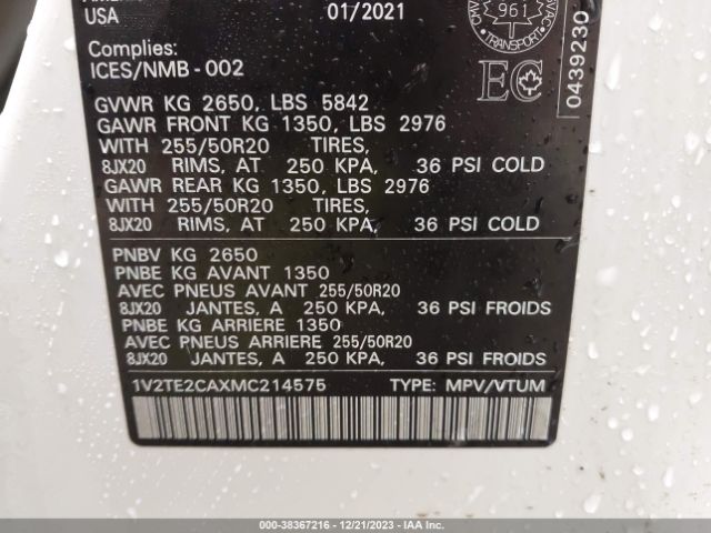 1V2TE2CAXMC214575 Volkswagen Atlas Cross Sport 3.6l V6 Sel Premium